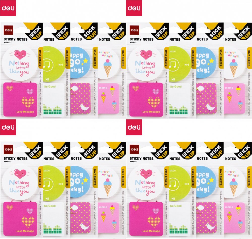 16x Karteczki samoprzylepne Deli Stick Up, 51x51mm, 2x30 karteczek, mix wzorów