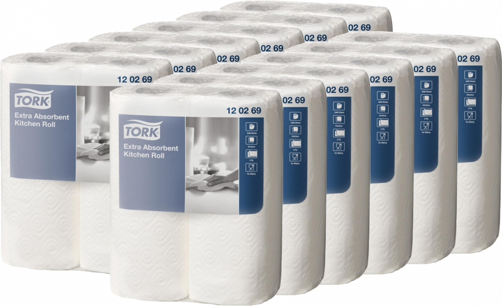 12x Ręcznik papierowy kuchenny Tork 120269, 2-warstwowy, w roli, 2x15.36m, 2 rolki, biały