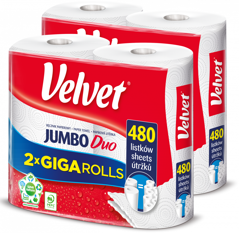 2x Ręcznik papierowy Velvet Jumbo Duo, 2-warstwowy, w roli, 2 rolki, biały