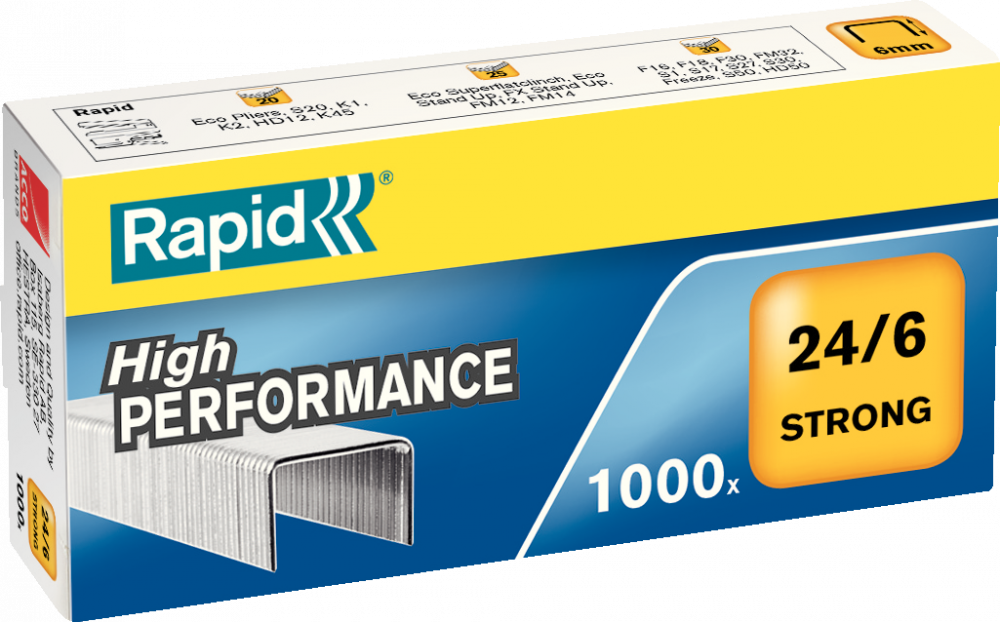 Zszywki Rapid Strong, 24/6 1M, 1000 sztuk, srebrny