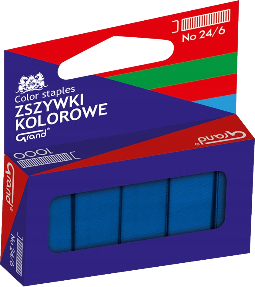 Zszywki kolorowe Grand, 24/6, 1000 sztuk, niebieski