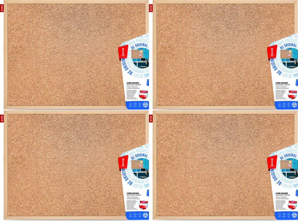 4x Tablica korkowa MemoBe, w ramie drewnianej, 70x50cm, brązowy