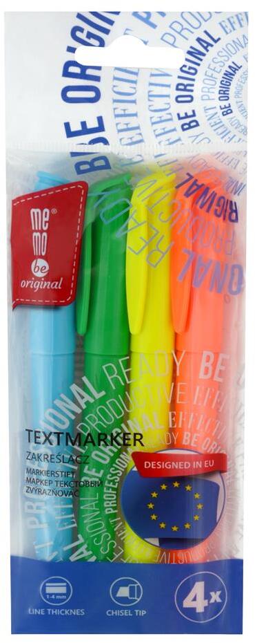 Zakreślacz MemoBe, ścięta, 4 sztuki, mix kolorów