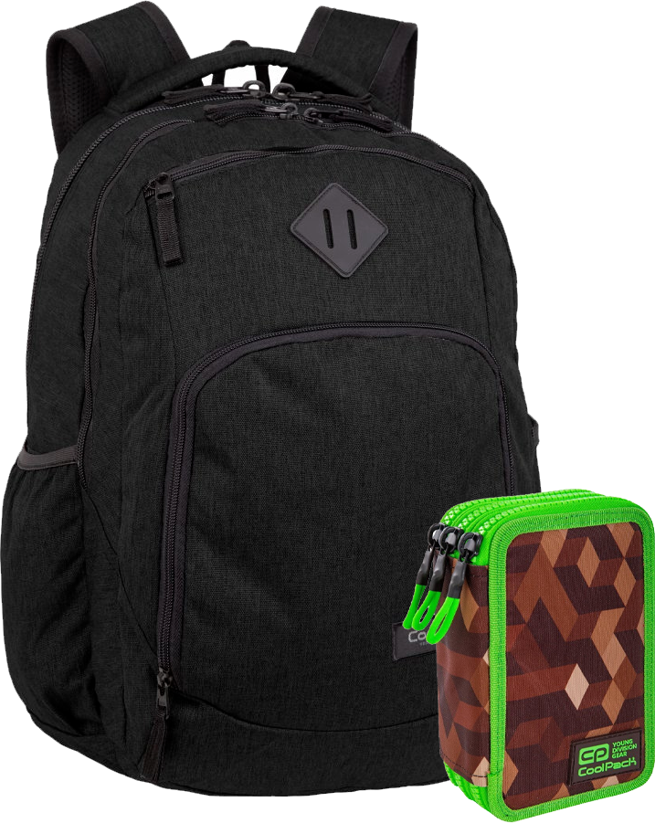 Zestaw: Plecak szkolny CoolPack Break Snow Black + Piórnik 3-komorowy CoolPack Jumper 3, z wyposażeniem, City Jungle