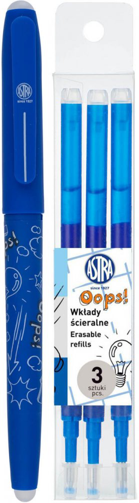 Zestaw: Długopis ścieralny Astra Astrapen OOPS! Classic + Wkład do długopisu wymazywalnego Astra Astrapen OOPS! Classic, 0.6mm, 3 sztuki
