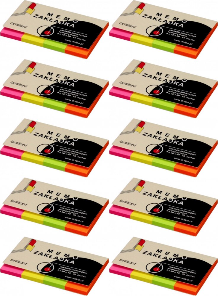 10x Zakładki samoprzylepne Dalpo proste, indeksujące, papier, 20x50mm, 4x40 sztuk, mix kolorów