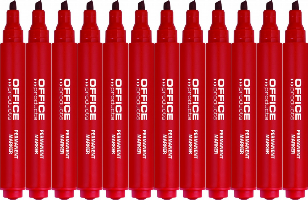 12x Marker permanentny Office Products, ścięta, 5mm, czerwony