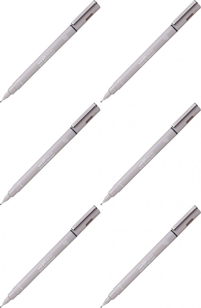 6x Cienkopis kreślarski Uni PIN-200, 0.5mm, jasnoszary