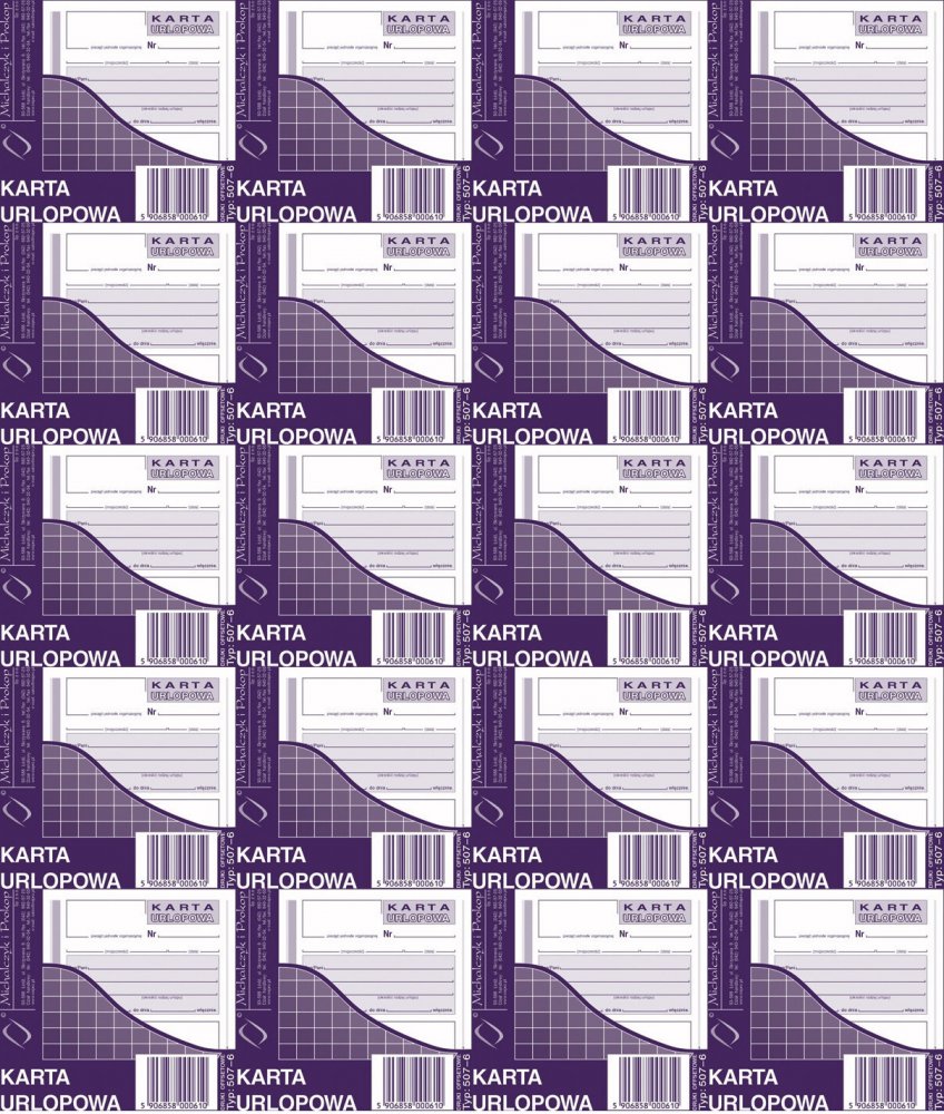20x Druk akcydensowy Karta urlopowa MiP 507-6, 2/3 A6, offsetowy, 40k