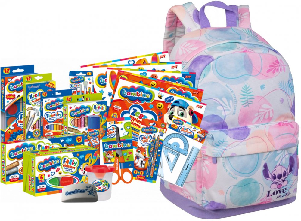 Zestaw: Plecak szkolny Coolpack Cross Stitch Pastel + Wyprawka szkolna Bambino, 18-elementów