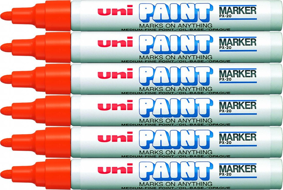 6x Marker olejowy Uni PX-20, okrągła, 2.2-2.8mm, pomarańczowy