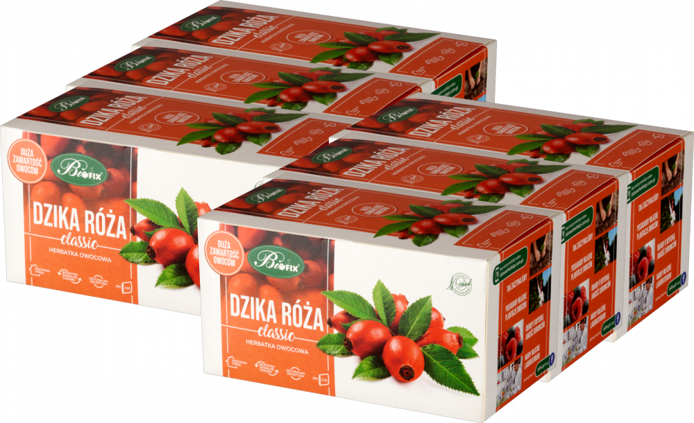 6x Herbata owocowa w torebkach BiFix Classic, dzika róża, 20 sztuk x 2.5g