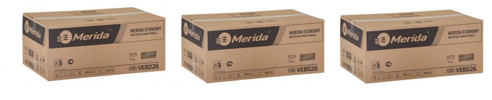 3x Ręcznik papierowy Merida Economy, jednowarstwowy, w składce V, 20x200 składek, biały