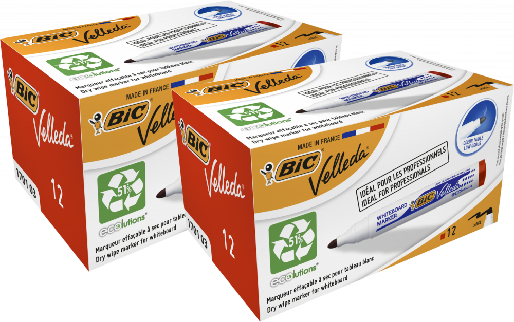 24x Marker suchościeralny Bic Velleda ECOlutions, okrągła, 4.95mm, czerwony