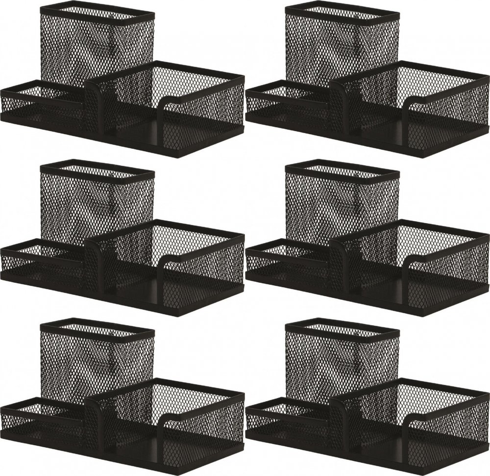 6x Przybornik na biurko Q-Connect Office Set, bez wyposażenia, metalowy (druciany), 3 przegrody, 205x103x98mm, czarny