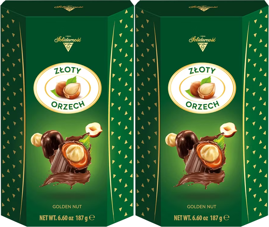 2x Bombonierka Solidarność Złoty Orzech, sztabka, 187g