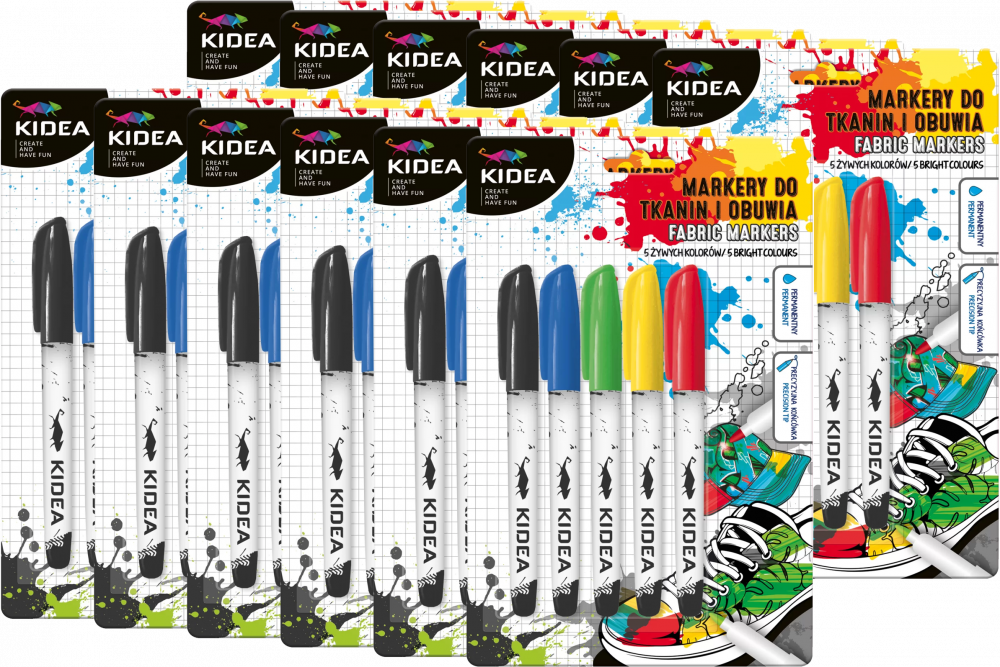 12x Markery do tkanin i obuwia Kidea, 5 sztuk, mix kolorów