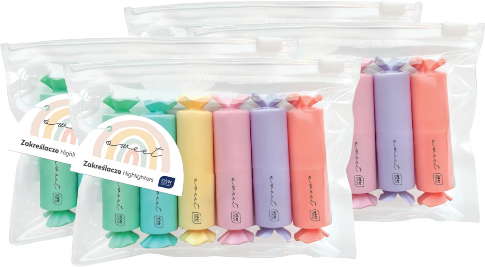 4x Zakreślacz Interdruk Candy, ścięta, 6 sztuk, mix kolorów pastelowych