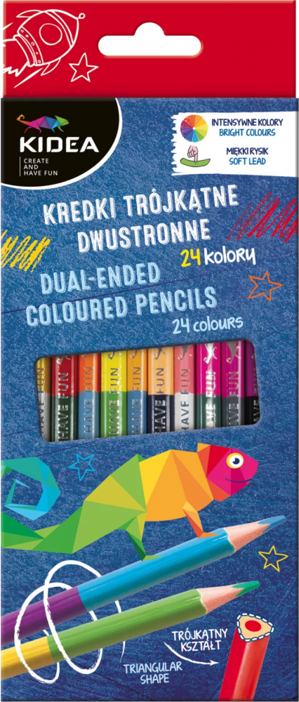 Kredki ołówkowe Kidea, dwustronne, 12 sztuk/24 kolory, mix kolorów