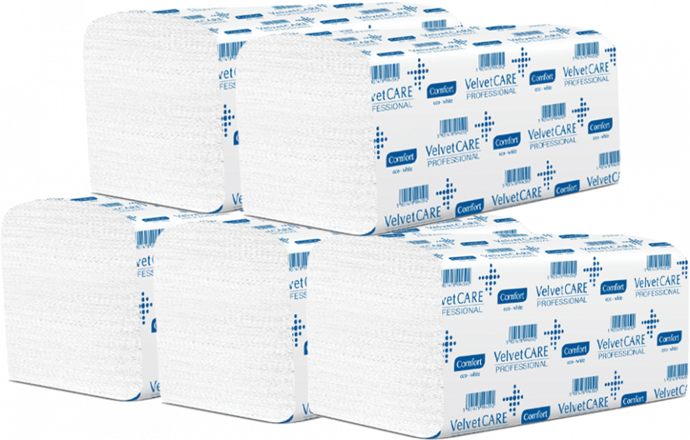 5x Ręcznik papierowy VelvetCARE Professional, dwuwarstwowy, w składce ZZ, 23x23cm, 150 składek, biały