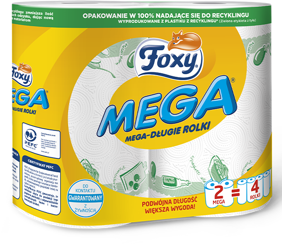 Ręcznik papierowy Foxy Mega, w roli, 2 rolki, biały