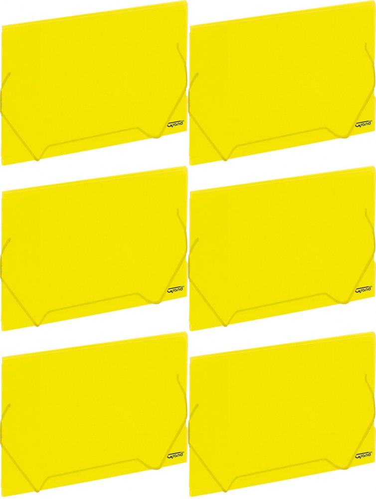 6x Teczka plastikowa z gumką Grand ZP-041, A4, żółty