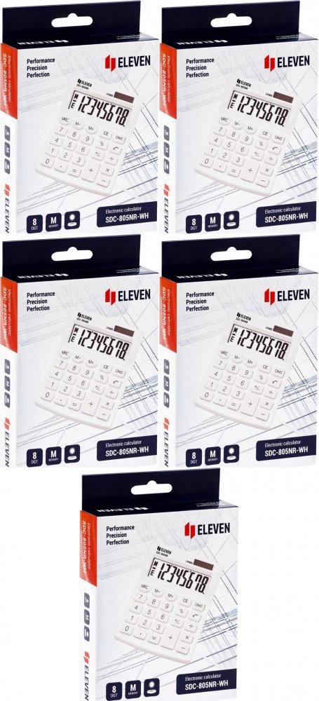 5x Kalkulator biurowy Eleven SDC-805NRWHE, 8 cyfr, biały