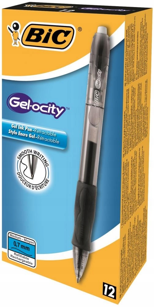 12x Długopis żelowy automatyczny Bic Gel-ocity, 0.7mm, czarny