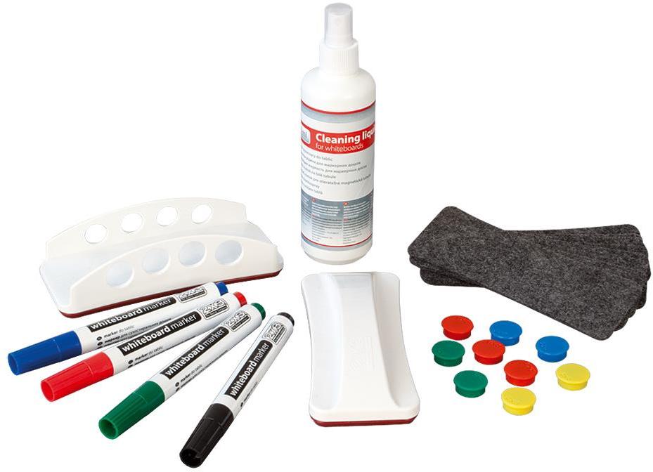 Zestaw startowy do tablic 2x3, 4 markery, 10 magnesów, 10 filców, holder magnetyczny, środek czyszczący w sprayu