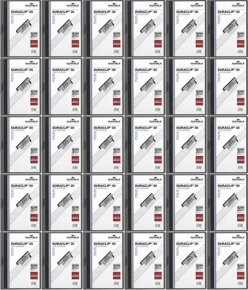 75x Skoroszyt plastikowy z klipsem Durable Duraclip, A4, do 30 kartek, grafitowy