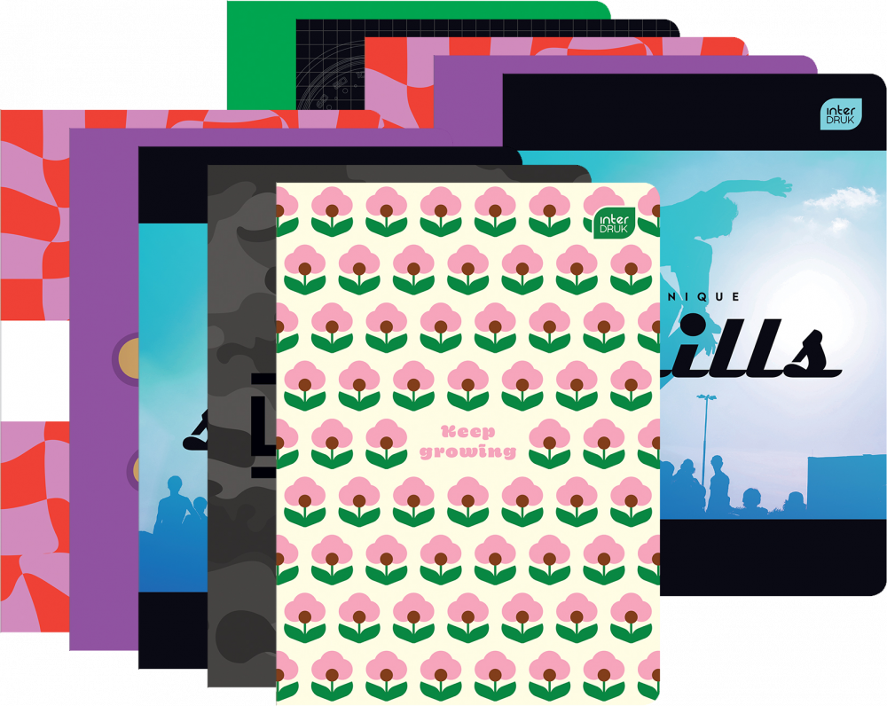 10x Zeszyt w kratkę Interdruk, A5, miękka oprawa, 60 kartek, mix wzorów