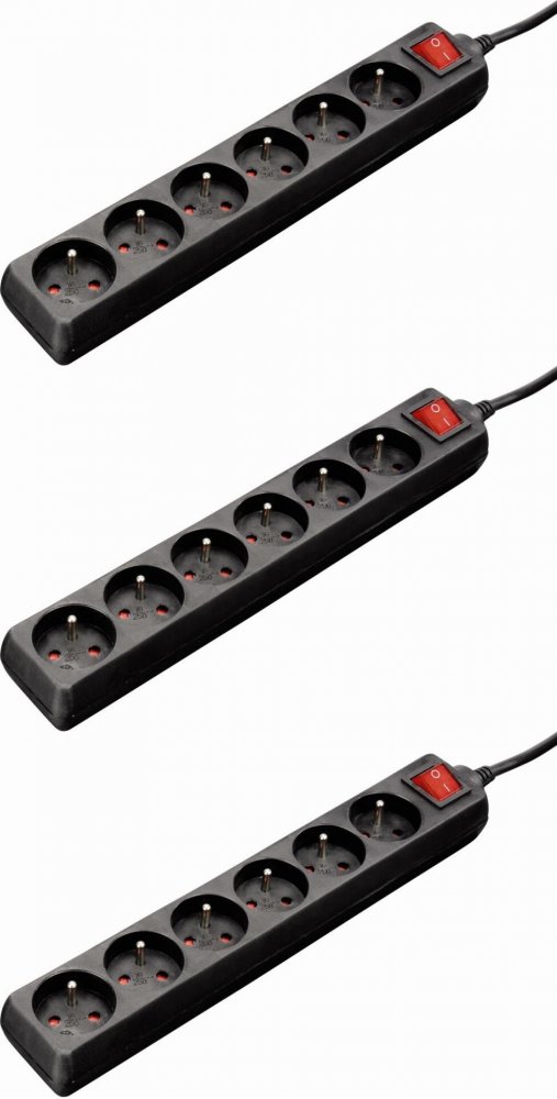 3x Listwa zasilająca Hama Standard, 3m, 6 gniazd, czarny