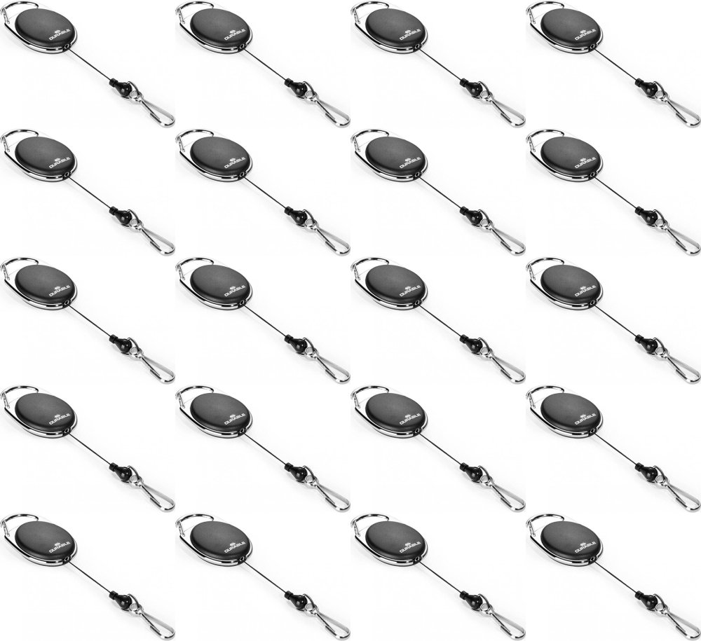 20x Mechanizm ściągający Durable Jojo Style, metalowe zapięcie - karabińczyk, linka 80cm, czarny