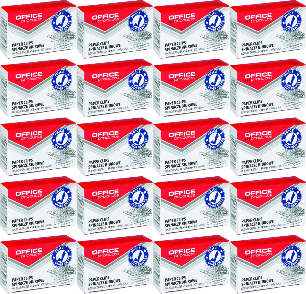 20x Spinacz okrągły Office Produsts, 50mm, 100 sztuk, srebrny