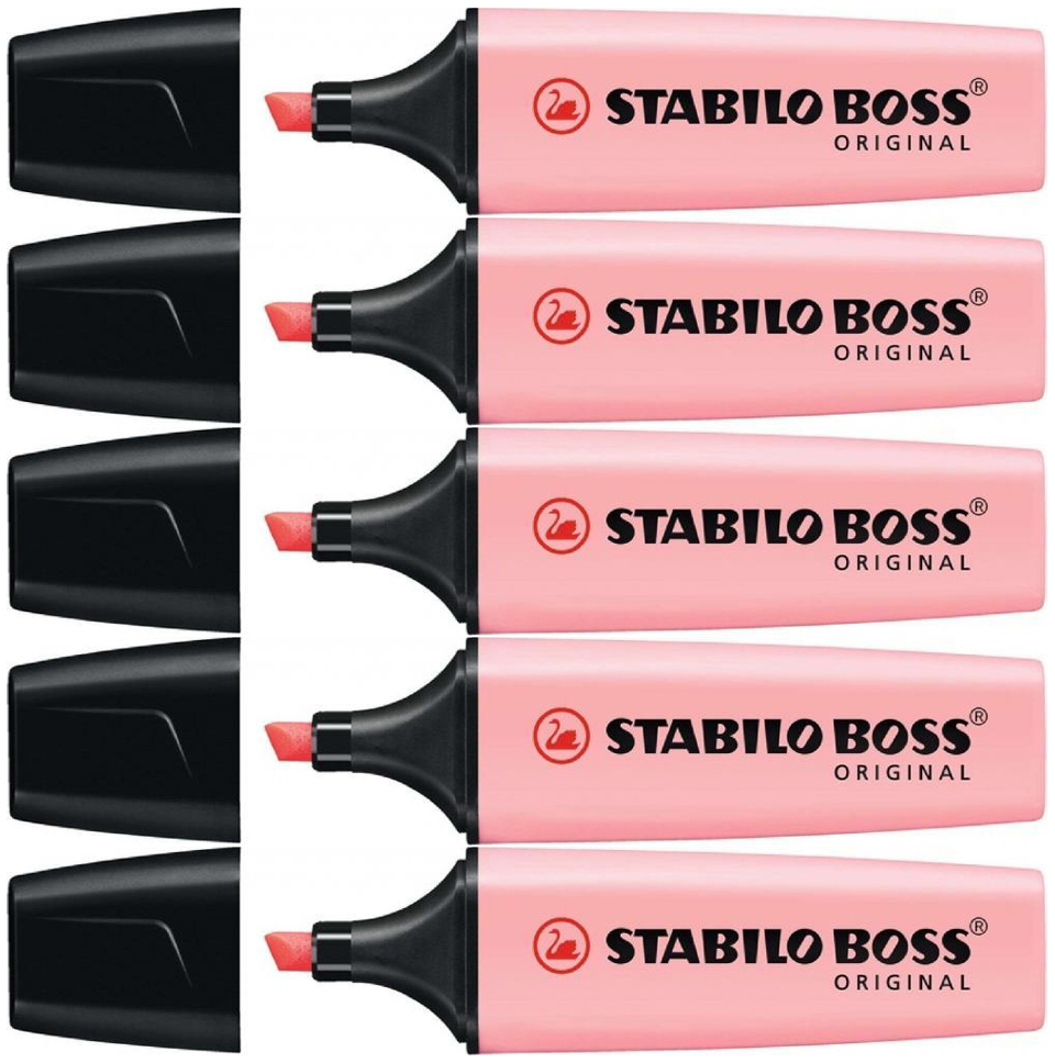 5x zakreślacz Stabilo Boss Original, ścięta, pastelowy różowy