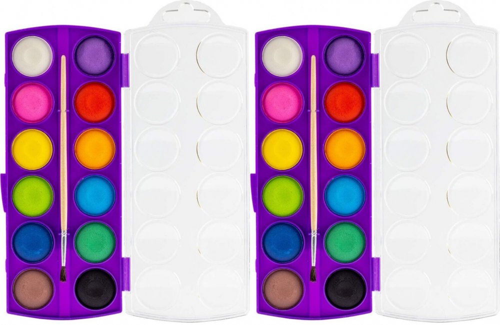 2x Farby akwarelowe Strigo z pędzelkiem, 12 sztuk, mix kolorów