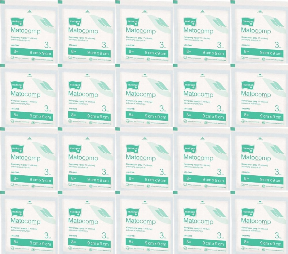 20x Kompresy gazowe jałowe Matopat Matocomp, 9x9cm, 3 sztuki