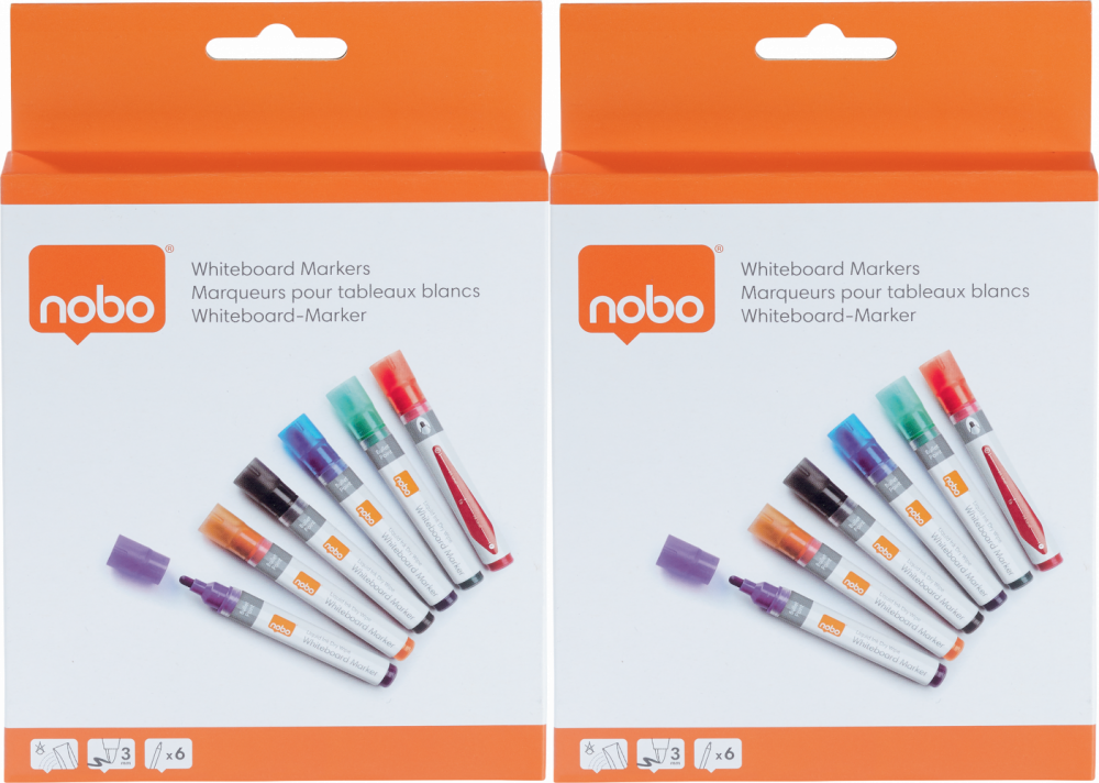 2x Marker suchościeralny Nobo Liquid Ink, 3mm, 6 sztuk, mix kolorów