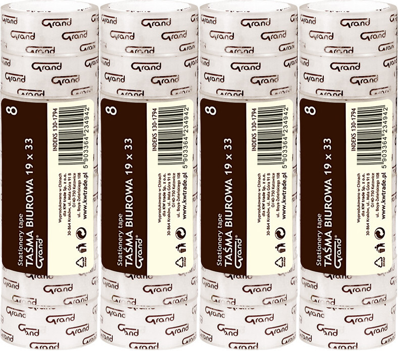 4x Taśma klejąca Grand, 19mmx33m, 8 sztuk, przezroczysty