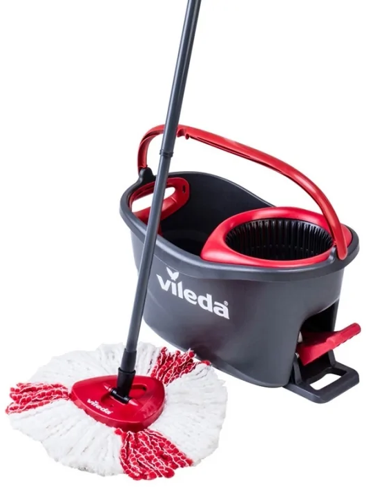 Zestaw Vileda Easy Wring&Clean Turbo, wiadro+kij+uchwyt do mopa+mop obrotowy, szaro- czerwony