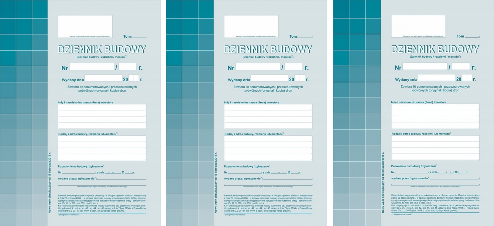 3x Druk akcydensowy Dziennik budowy MiP 603-1, A4, offsetowy, 10k