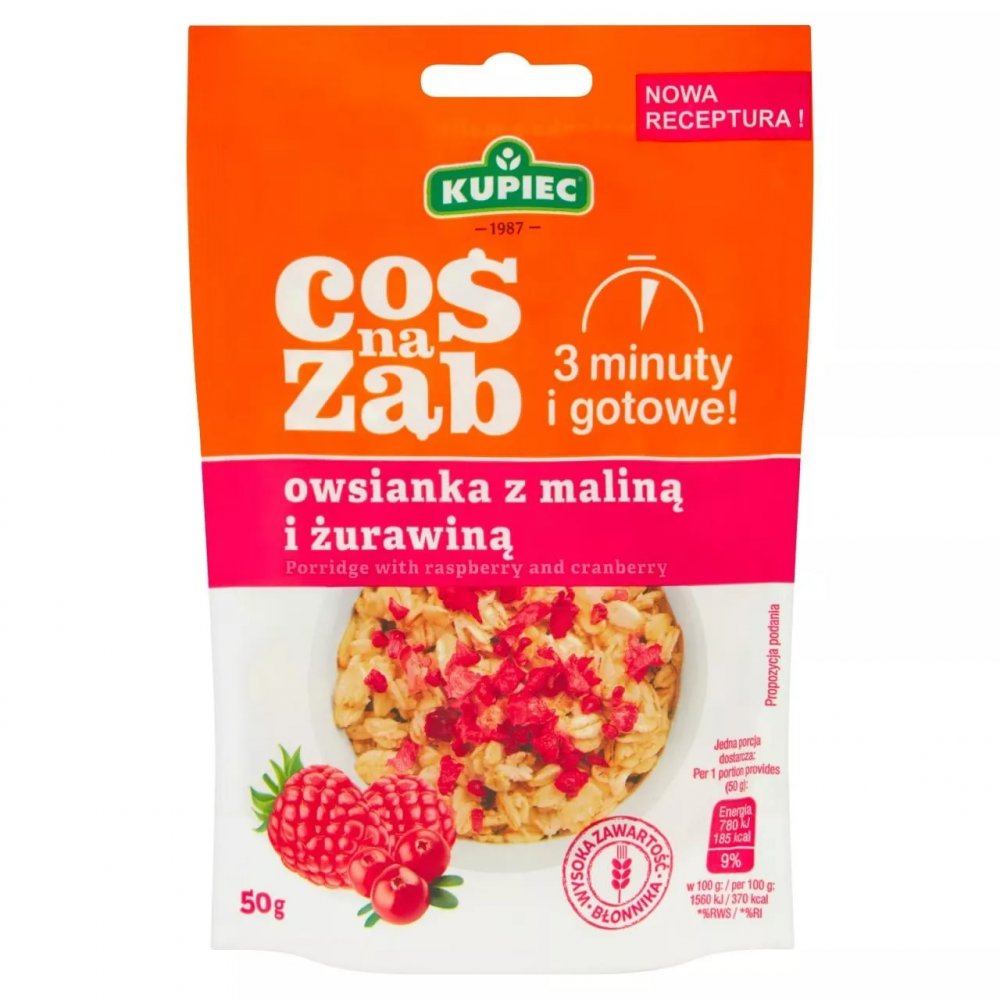Owsianka Kupiec Coś na ząb, malina/żurawina, 50g