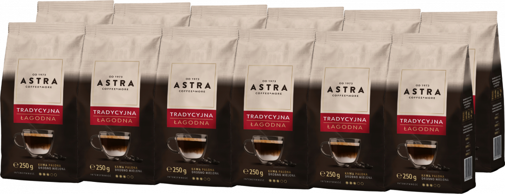12x Kawa mielona Astra Łagodna Tradycyjna, drobno mielona, 250g