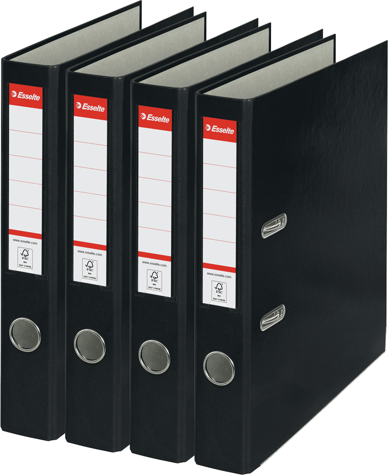4x Segregator A4 Esselte, 50mm, do 350 kartek, ekonomiczny, czarny