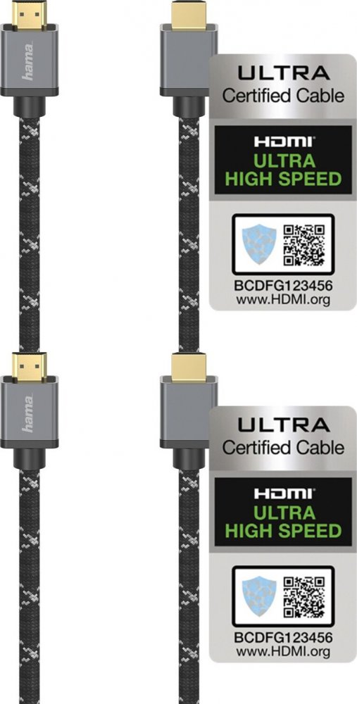 2x Kabel HDMI 2.1 Hama, Ultra High Speed 8K, 2m, szary