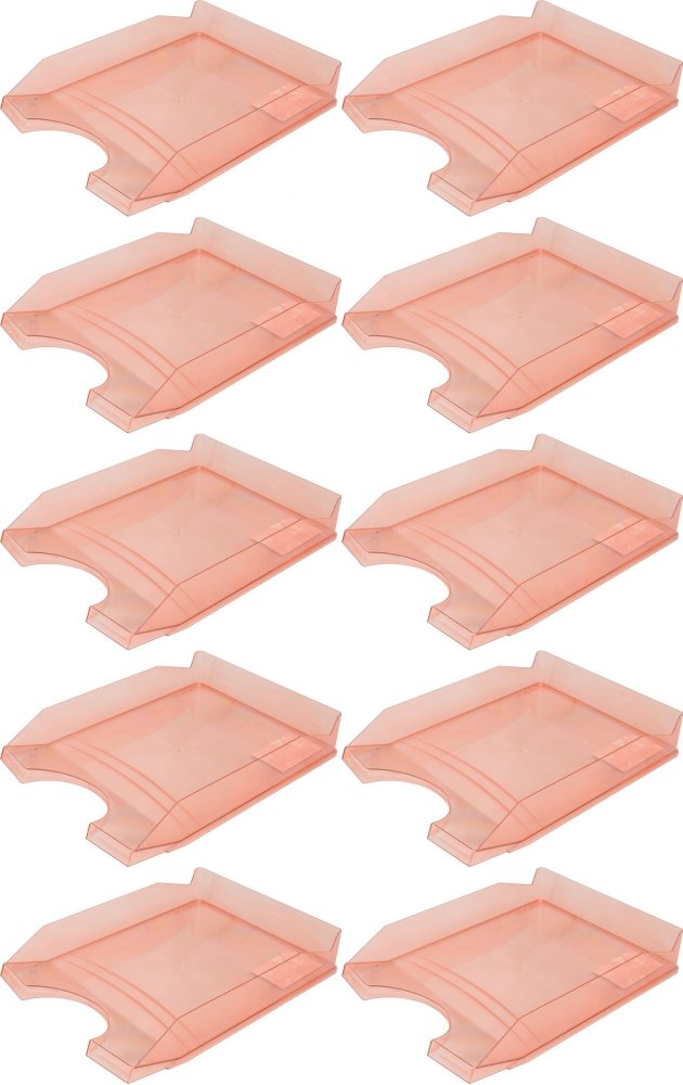 10x Półka na dokumenty na biurko Office Products, A4, plastikowa, transparentny czerwony