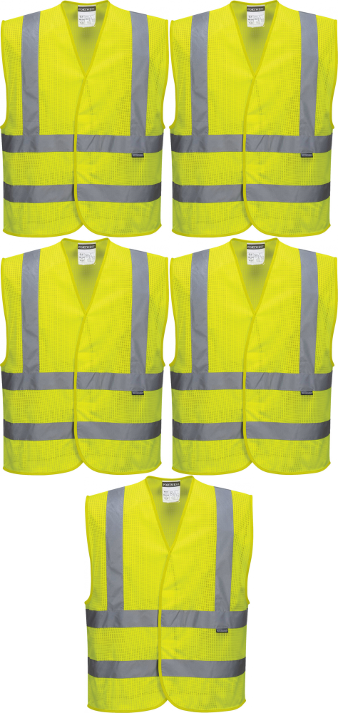 5x Kamizelka odblaskowa Portwest C370, siatkowa, rozmiar L/XL, żółty