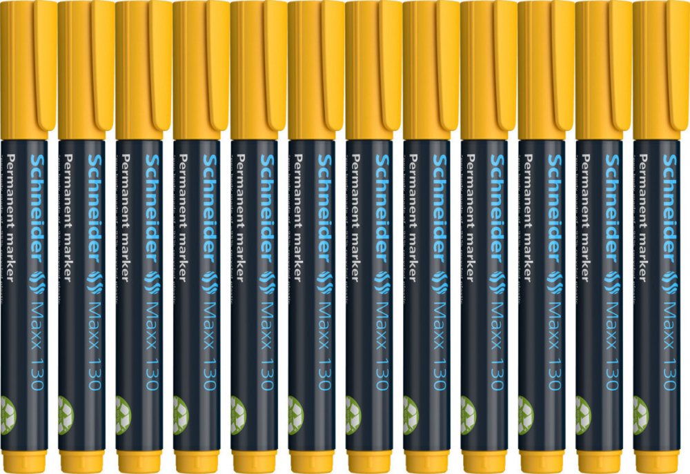 12x Marker permanentny Schneider Maxx 130, okrągła, 1-3mm, żółty