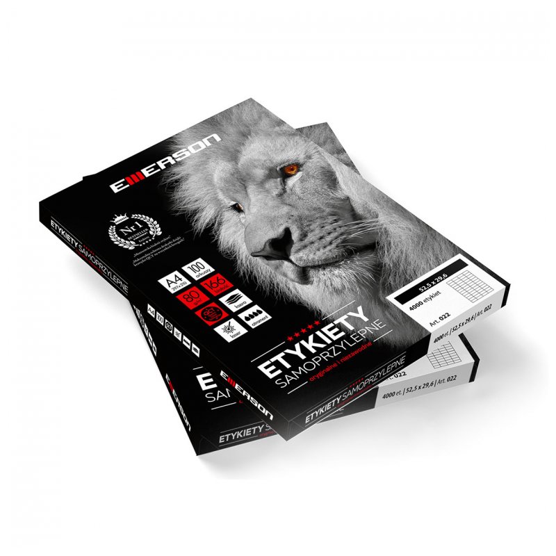 Etykiety samoprzylepne Emerson, 70x42.3 mm, 100 arkuszy, biały