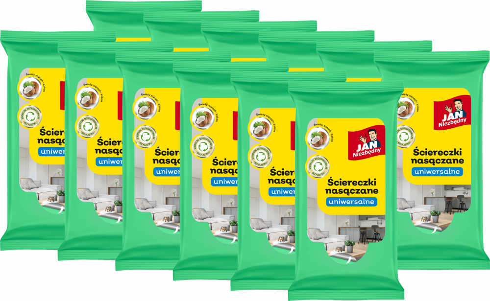 12x Ściereczki nasączane uniwersalne, Jan Niezbędny, 20x25 cm, 40 sztuk